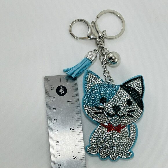 Cat Women Keyring Keychain Tassel Sequined Bling Glitter Rhinestone Sparkling - Picture 3 of 10